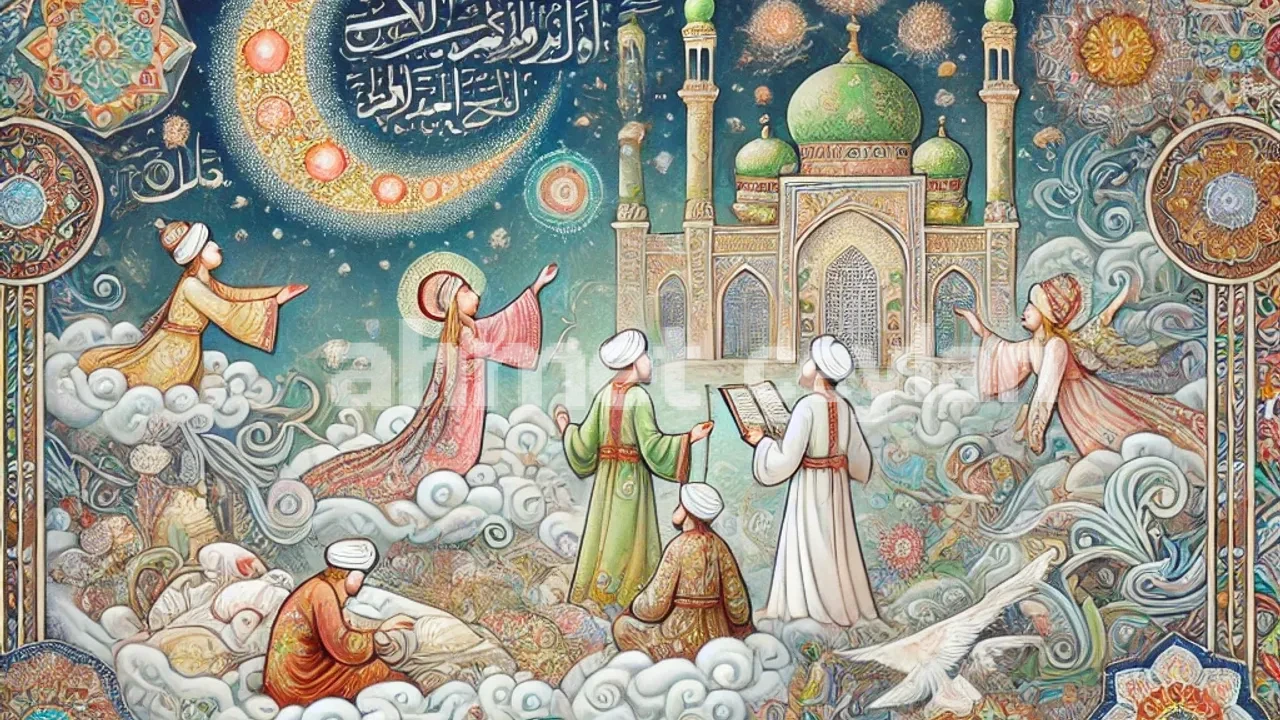 dalle 2024 07 10 132154 an illustration showing the depiction of dreams in islamic art the artwork should feature traditional islamic elements such as intricate patterns ge 1