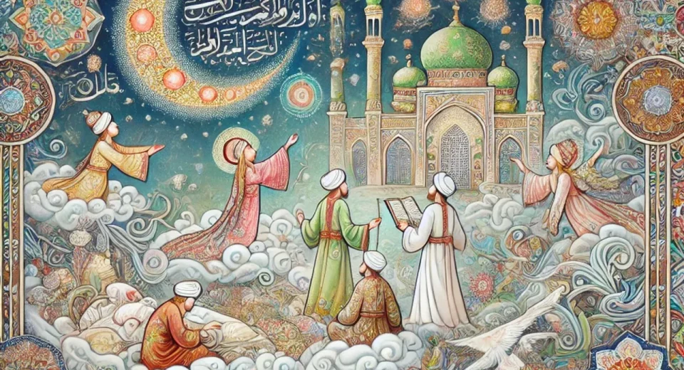 dalle 2024 07 10 132154 an illustration showing the depiction of dreams in islamic art the artwork should feature traditional islamic elements such as intricate patterns ge Rüyada banyo Görmek, Rüyada banyo yaptığını görmek ne demek?