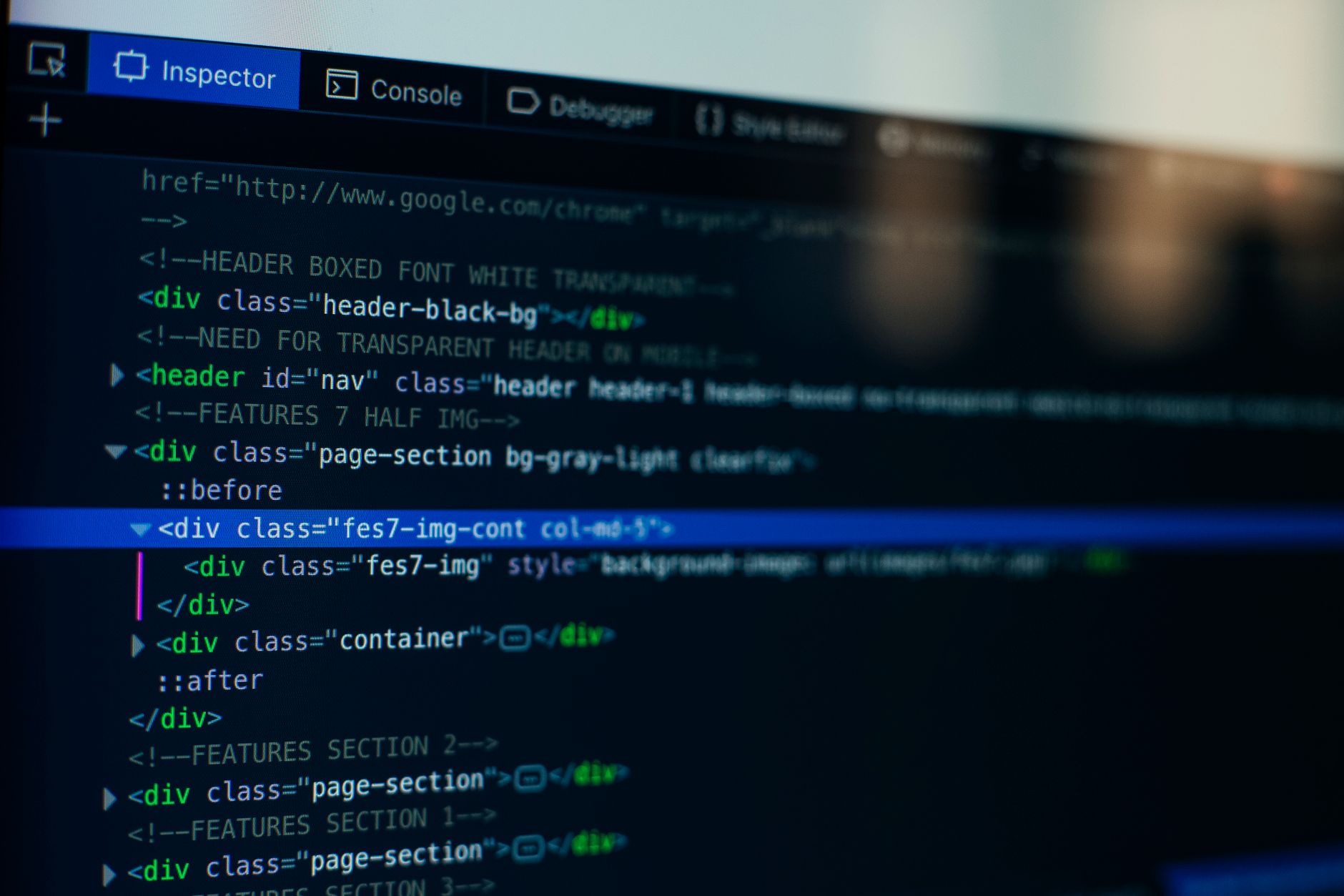 web development coding screen
